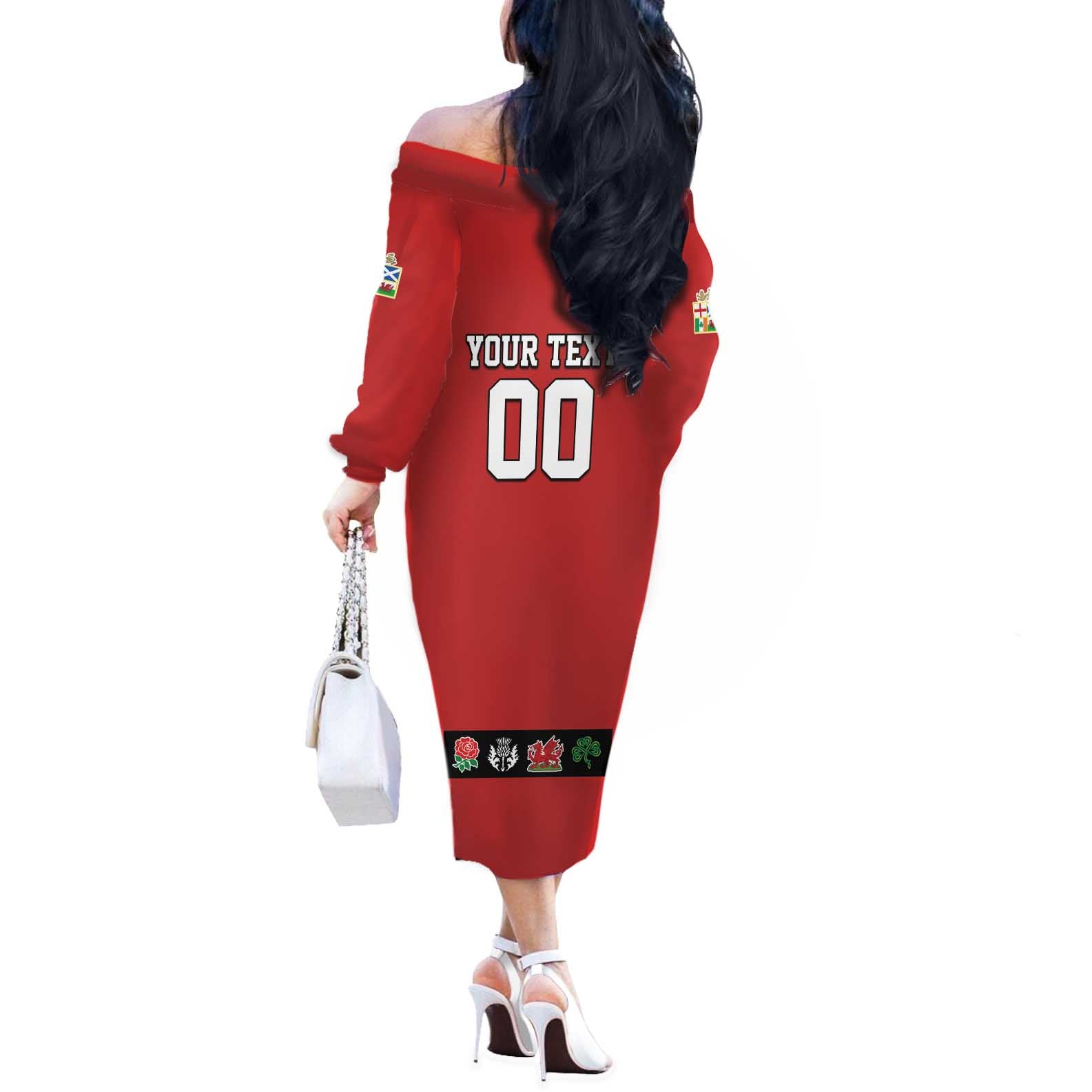 Custom British Lions Off The Shoulder Long Sleeve Dress Combination of England Irish Scottish Welsh