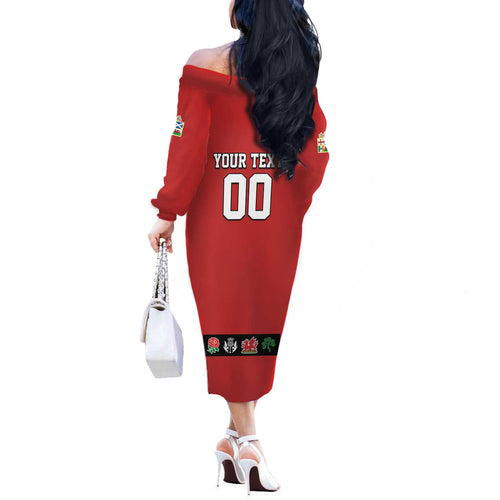 Custom British Lions Off The Shoulder Long Sleeve Dress Combination of England Irish Scottish Welsh