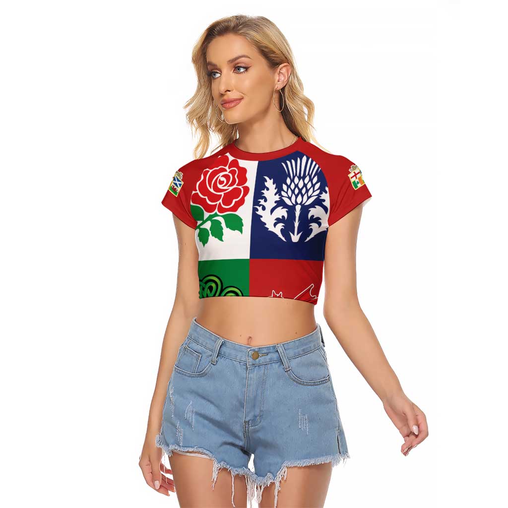 Custom British Lions Raglan Cropped T Shirt Combination of England Irish Scottish Welsh