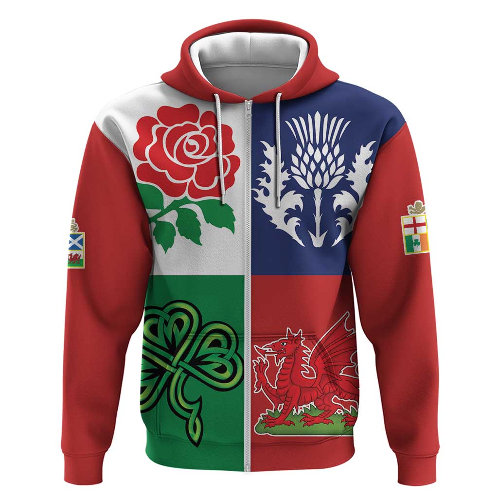 Custom British Lions Zip Hoodie Combination of England Irish Scottish Welsh