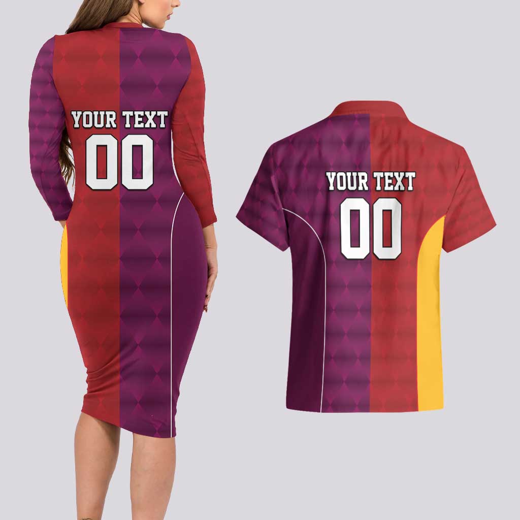 Custom British Lions Australia Queensland Couples Matching Long Sleeve Bodycon Dress and Hawaiian Shirt Sporty Style