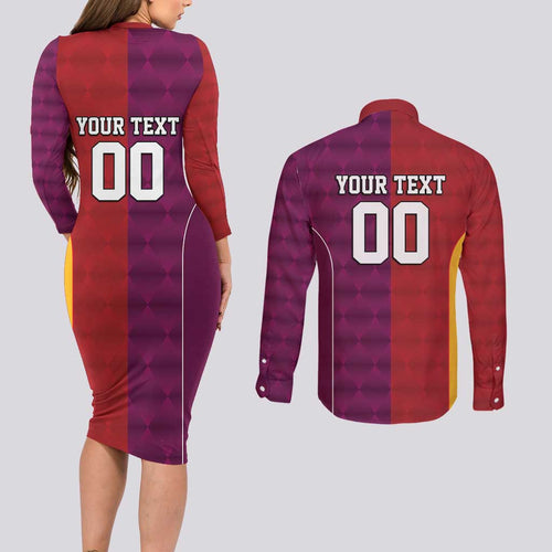 Custom British Lions Australia Queensland Couples Matching Long Sleeve Bodycon Dress and Long Sleeve Button Shirt Sporty Style