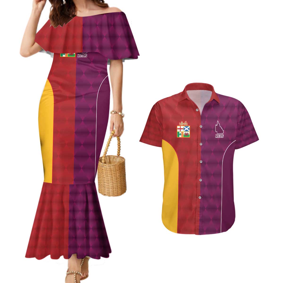 Custom British Lions Australia Queensland Couples Matching Mermaid Dress and Hawaiian Shirt Sporty Style