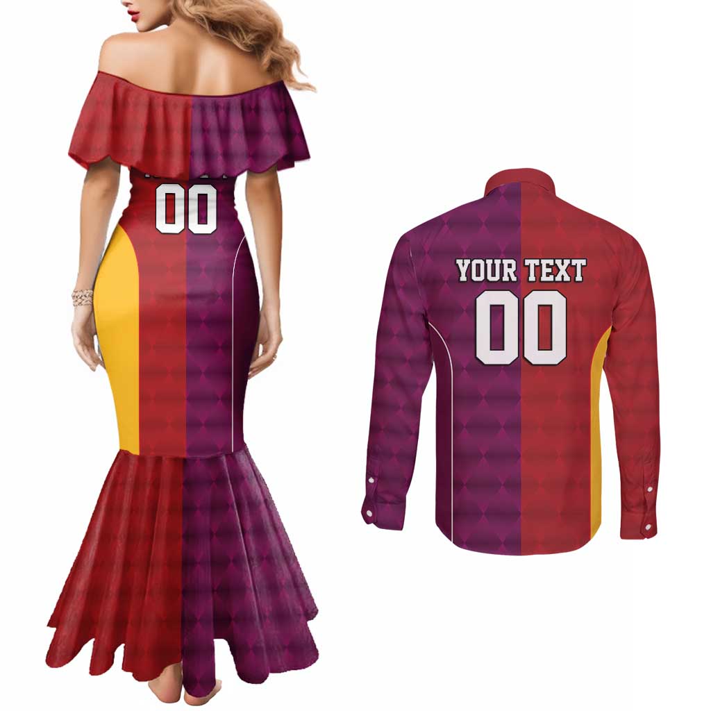 Custom British Lions Australia Queensland Couples Matching Mermaid Dress and Long Sleeve Button Shirt Sporty Style