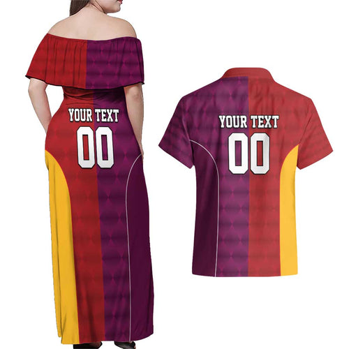 Custom British Lions Australia Queensland Couples Matching Off Shoulder Maxi Dress and Hawaiian Shirt Sporty Style