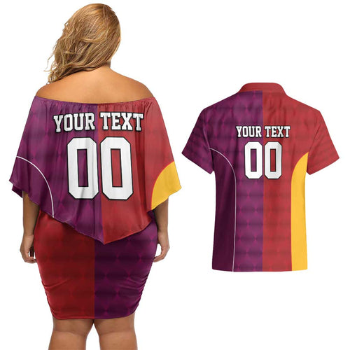 Custom British Lions Australia Queensland Couples Matching Off Shoulder Short Dress and Hawaiian Shirt Sporty Style