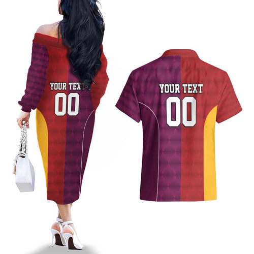 Custom British Lions Australia Queensland Couples Matching Off The Shoulder Long Sleeve Dress and Hawaiian Shirt Sporty Style