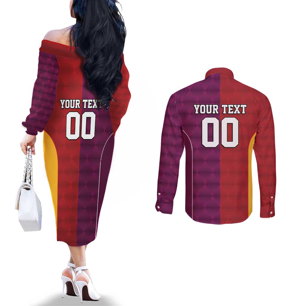 Custom British Lions Australia Queensland Couples Matching Off The Shoulder Long Sleeve Dress and Long Sleeve Button Shirt Sporty Style