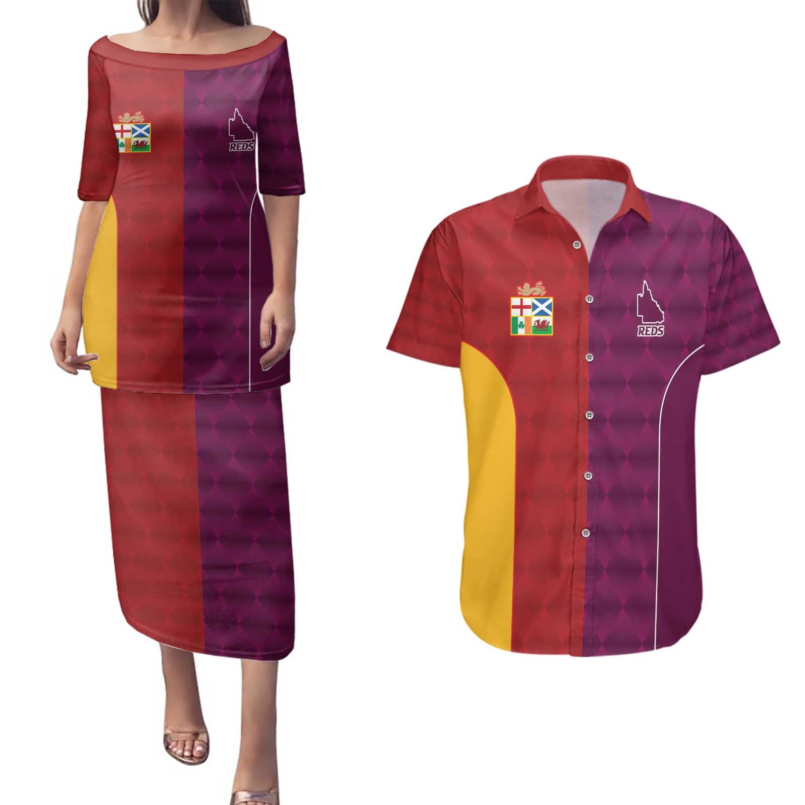 Custom British Lions Australia Queensland Couples Matching Puletasi and Hawaiian Shirt Sporty Style