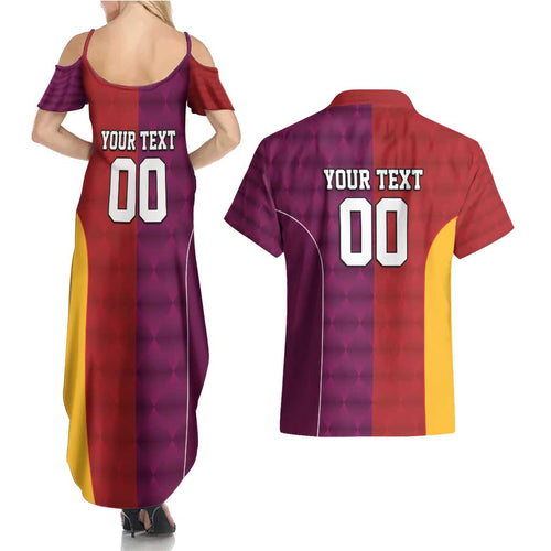 Custom British Lions Australia Queensland Couples Matching Summer Maxi Dress and Hawaiian Shirt Sporty Style