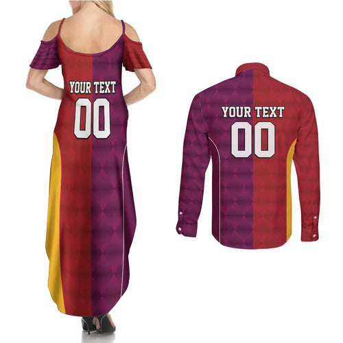 Custom British Lions Australia Queensland Couples Matching Summer Maxi Dress and Long Sleeve Button Shirt Sporty Style
