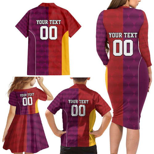 Custom British Lions Australia Queensland Family Matching Long Sleeve Bodycon Dress and Hawaiian Shirt Sporty Style