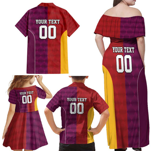 Custom British Lions Australia Queensland Family Matching Off Shoulder Maxi Dress and Hawaiian Shirt Sporty Style