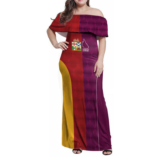 Custom British Lions Australia Queensland Family Matching Off Shoulder Maxi Dress and Hawaiian Shirt Sporty Style