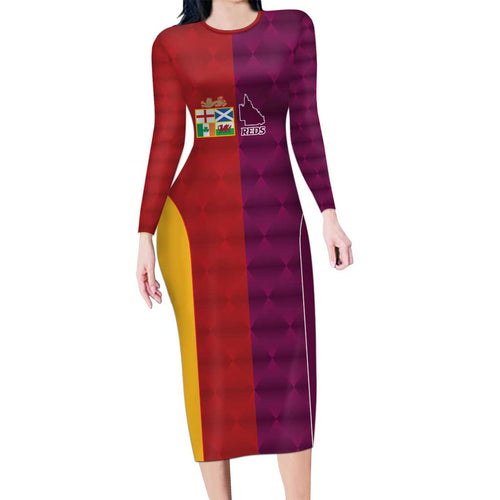 Custom British Lions Australia Queensland Long Sleeve Bodycon Dress Sporty Style
