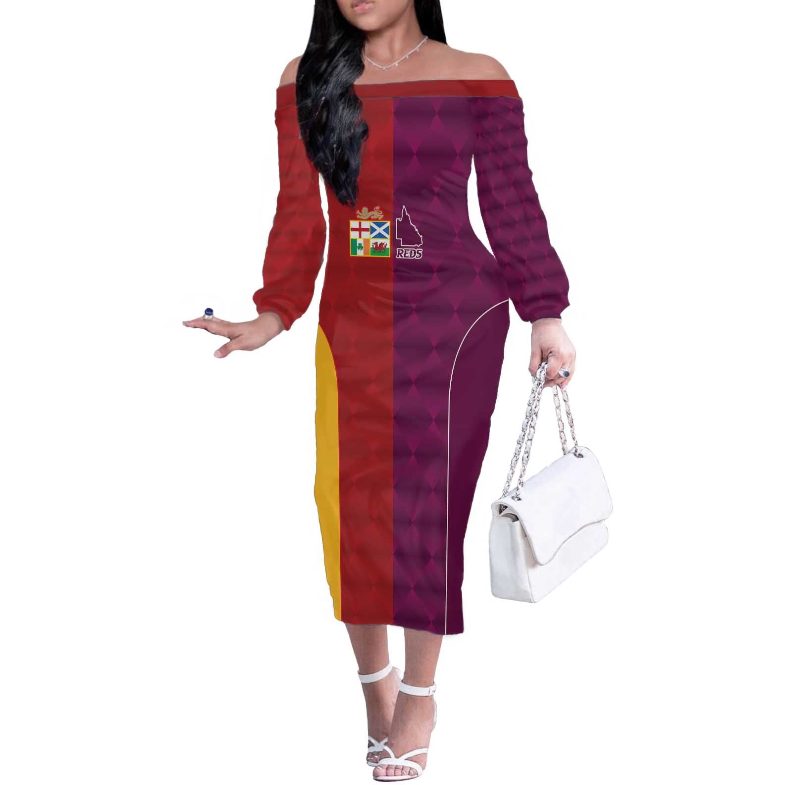 Custom British Lions Australia Queensland Off The Shoulder Long Sleeve Dress Sporty Style