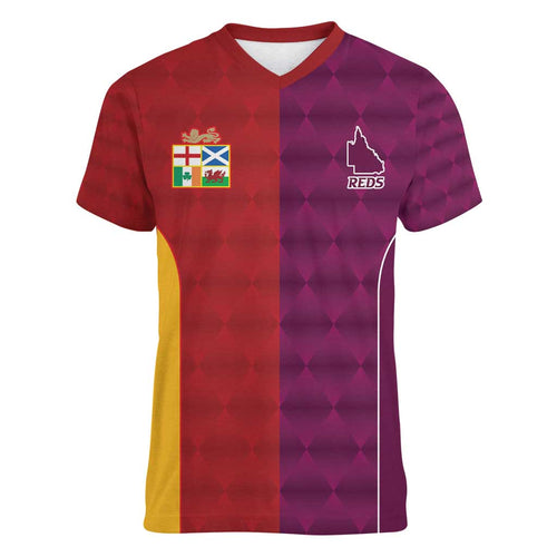 Custom British Lions Australia Queensland Women V-Neck T-Shirt Sporty Style