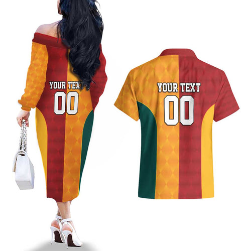Custom British Lions Australia Wallabies Couples Matching Off The Shoulder Long Sleeve Dress and Hawaiian Shirt Sporty Style