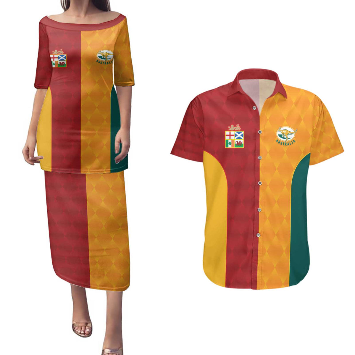 Custom British Lions Australia Wallabies Couples Matching Puletasi and Hawaiian Shirt Sporty Style