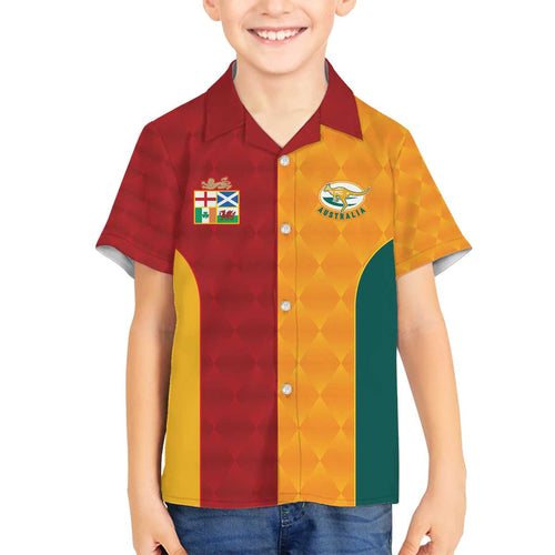 Custom British Lions Australia Wallabies Family Matching Off The Shoulder Long Sleeve Dress and Hawaiian Shirt Sporty Style