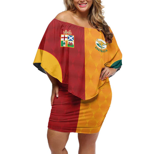 Custom British Lions Australia Wallabies Family Matching Off Shoulder Short Dress and Hawaiian Shirt Sporty Style