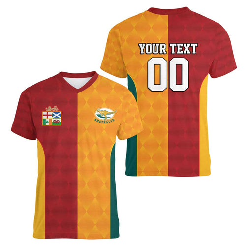 Custom British Lions Australia Wallabies Women V-Neck T-Shirt Sporty Style