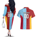 Custom British Lions Australia Waratahs Couples Matching Off The Shoulder Long Sleeve Dress and Hawaiian Shirt Sporty Style