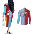 Custom British Lions Australia Waratahs Couples Matching Off The Shoulder Long Sleeve Dress and Long Sleeve Button Shirt Sporty Style