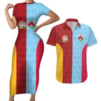 Custom British Lions Australia Waratahs Couples Matching Short Sleeve Bodycon Dress and Hawaiian Shirt Sporty Style