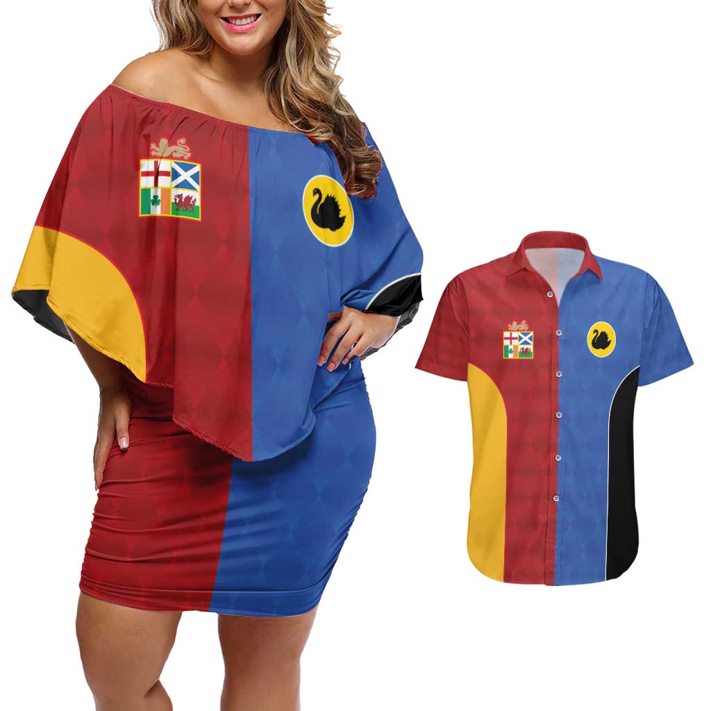 Custom British Lions Australia Western Force Couples Matching Off Shoulder Short Dress and Hawaiian Shirt Sporty Style