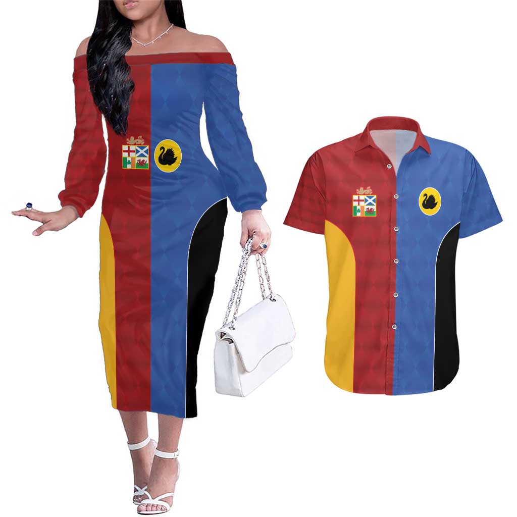 Custom British Lions Australia Western Force Couples Matching Off The Shoulder Long Sleeve Dress and Hawaiian Shirt Sporty Style