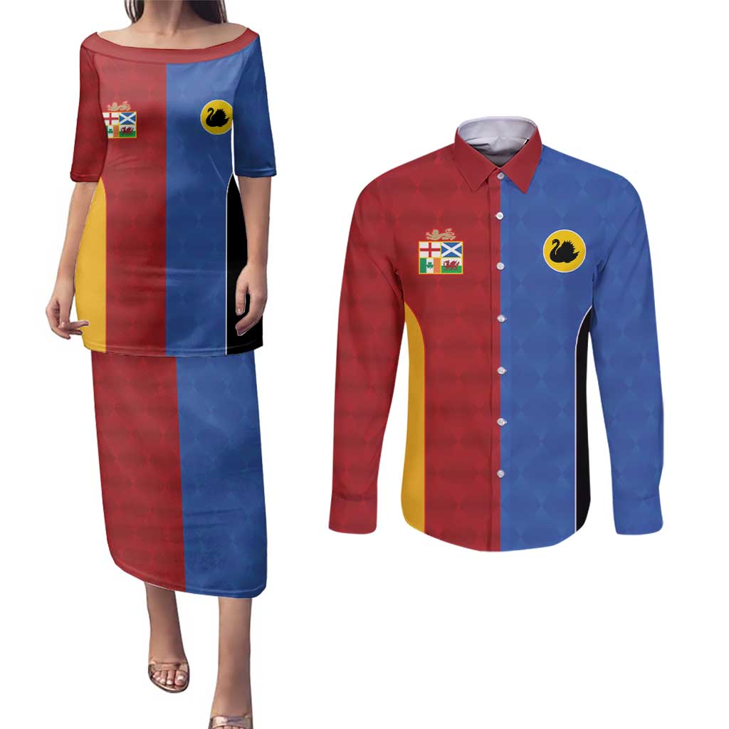 Custom British Lions Australia Western Force Couples Matching Puletasi and Long Sleeve Button Shirt Sporty Style