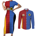 Custom British Lions Australia Western Force Couples Matching Short Sleeve Bodycon Dress and Long Sleeve Button Shirt Sporty Style
