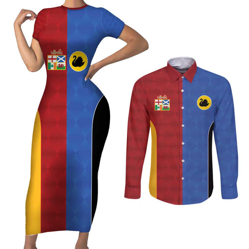 Custom British Lions Australia Western Force Couples Matching Short Sleeve Bodycon Dress and Long Sleeve Button Shirt Sporty Style