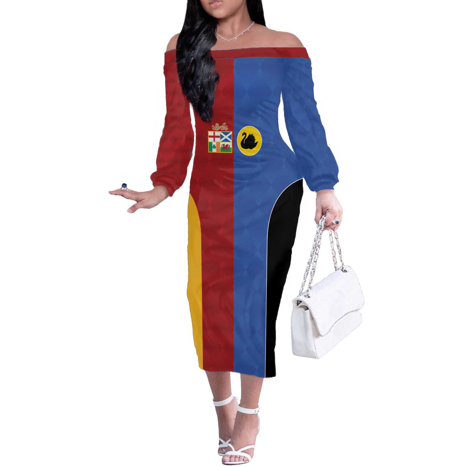Custom British Lions Australia Western Force Off The Shoulder Long Sleeve Dress Sporty Style