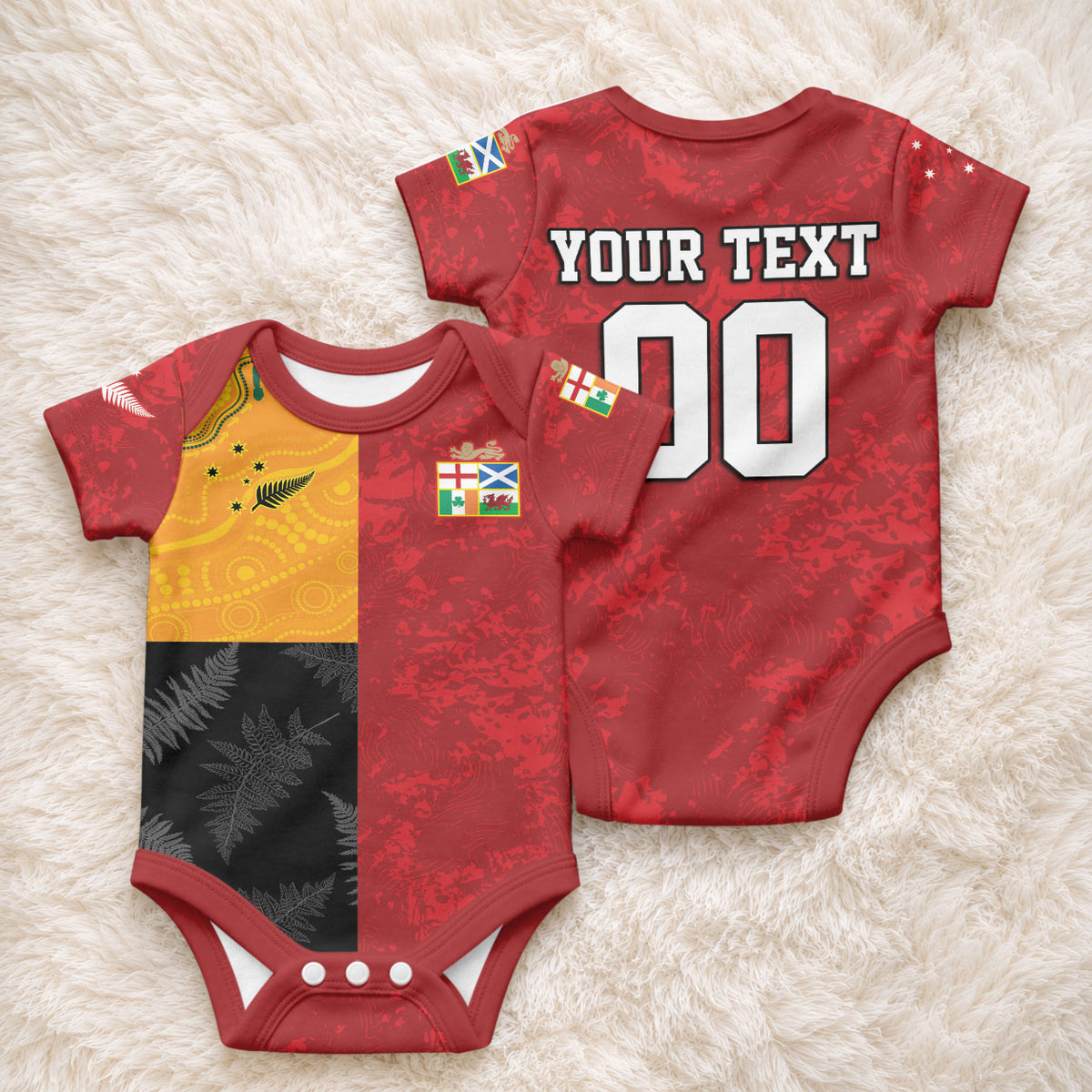 Custom British Lions-AUNZ Baby Onesie Australia-New Zealand Indigenous Motif