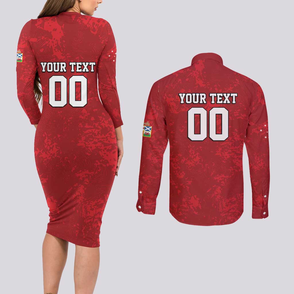 Custom British Lions-AUNZ Couples Matching Long Sleeve Bodycon Dress and Long Sleeve Button Shirt Australia-New Zealand Indigenous Motif