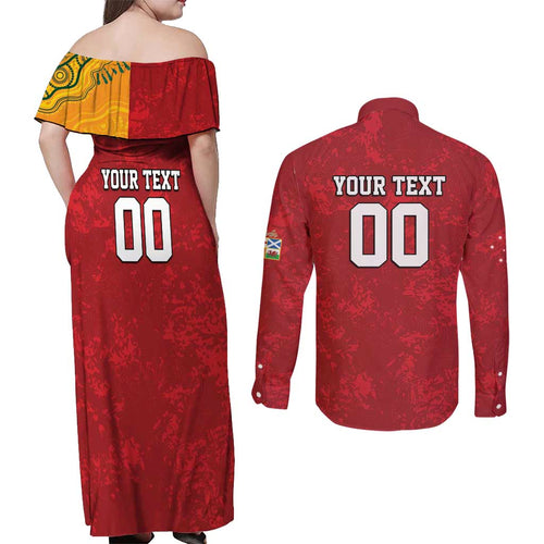 Custom British Lions-AUNZ Couples Matching Off Shoulder Maxi Dress and Long Sleeve Button Shirt Australia-New Zealand Indigenous Motif