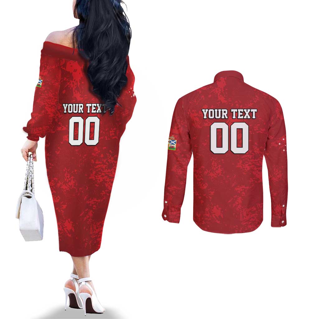 Custom British Lions-AUNZ Couples Matching Off The Shoulder Long Sleeve Dress and Long Sleeve Button Shirt Australia-New Zealand Indigenous Motif
