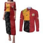 Custom British Lions-AUNZ Couples Matching Puletasi and Long Sleeve Button Shirt Australia-New Zealand Indigenous Motif