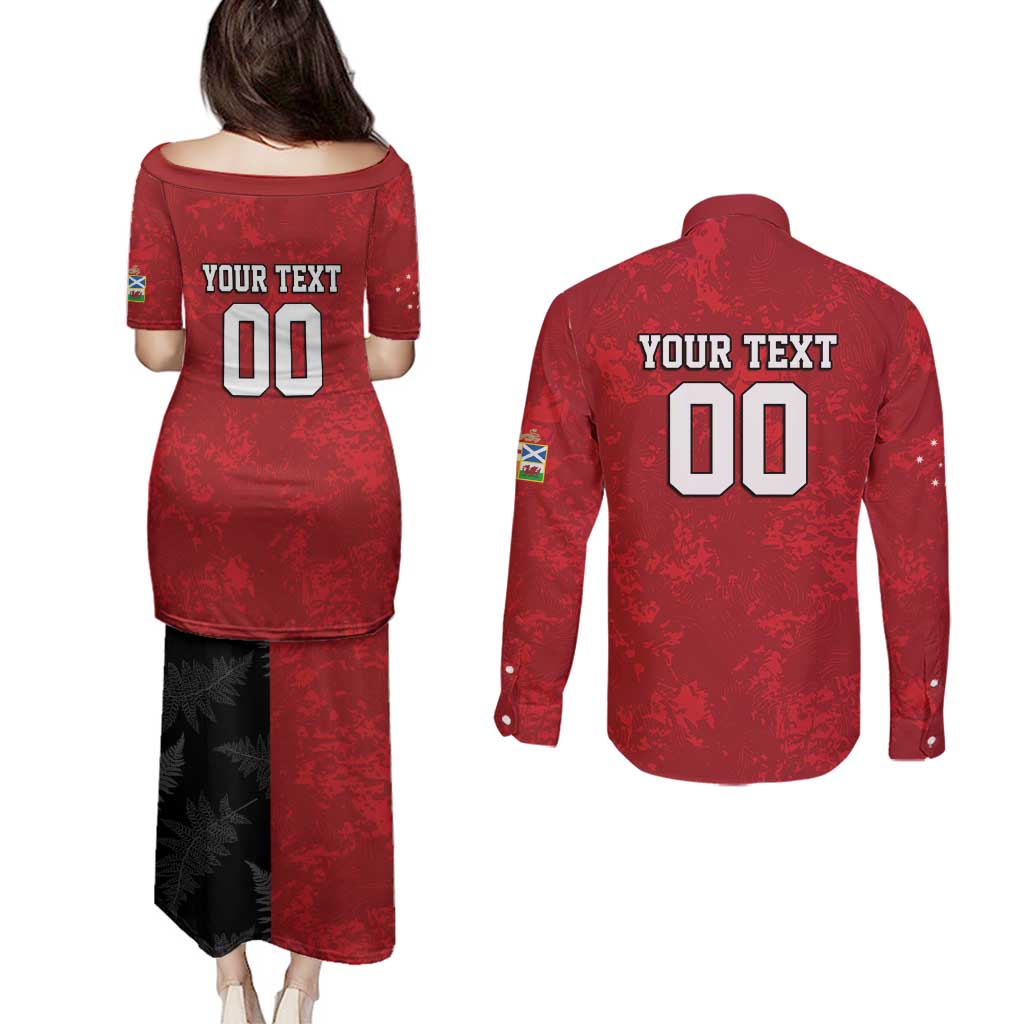 Custom British Lions-AUNZ Couples Matching Puletasi and Long Sleeve Button Shirt Australia-New Zealand Indigenous Motif