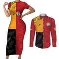 Custom British Lions-AUNZ Couples Matching Short Sleeve Bodycon Dress and Long Sleeve Button Shirt Australia-New Zealand Indigenous Motif