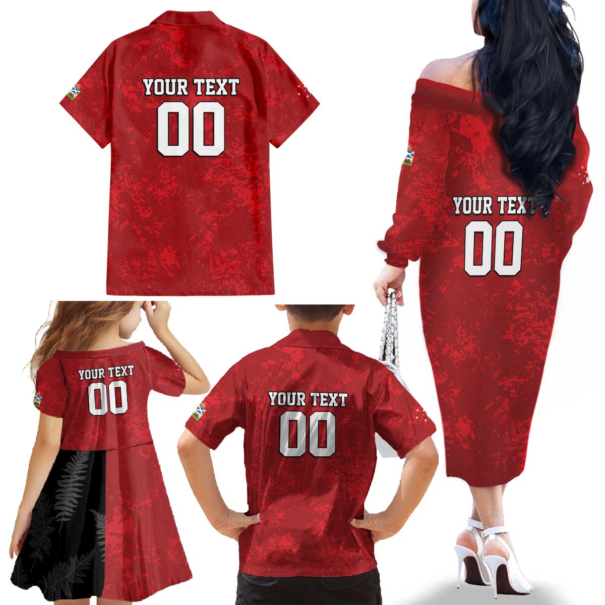 Custom British Lions-AUNZ Family Matching Off The Shoulder Long Sleeve Dress and Hawaiian Shirt Australia-New Zealand Indigenous Motif