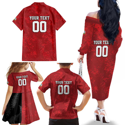 Custom British Lions-AUNZ Family Matching Off The Shoulder Long Sleeve Dress and Hawaiian Shirt Australia-New Zealand Indigenous Motif