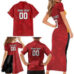 Custom British Lions-AUNZ Family Matching Short Sleeve Bodycon Dress and Hawaiian Shirt Australia-New Zealand Indigenous Motif