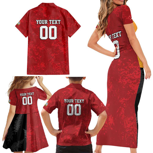 Custom British Lions-AUNZ Family Matching Short Sleeve Bodycon Dress and Hawaiian Shirt Australia-New Zealand Indigenous Motif