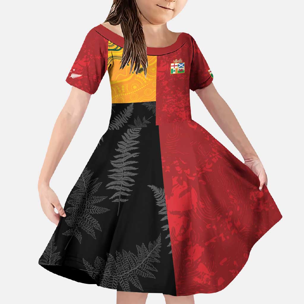 Custom British Lions-AUNZ Family Matching Summer Maxi Dress and Hawaiian Shirt Australia-New Zealand Indigenous Motif