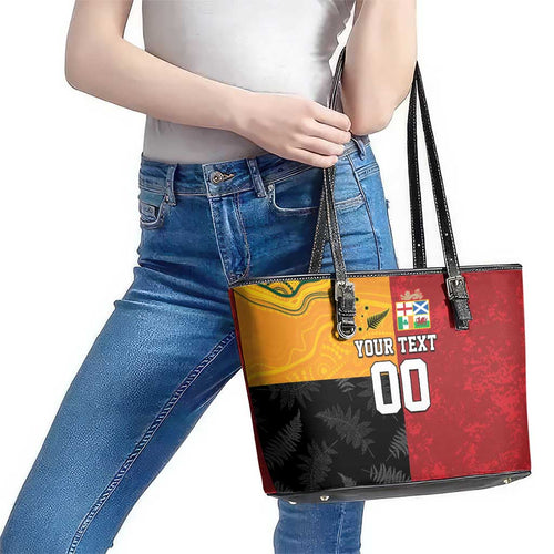 Custom British Lions-AUNZ Leather Tote Bag Australia-New Zealand Indigenous Motif