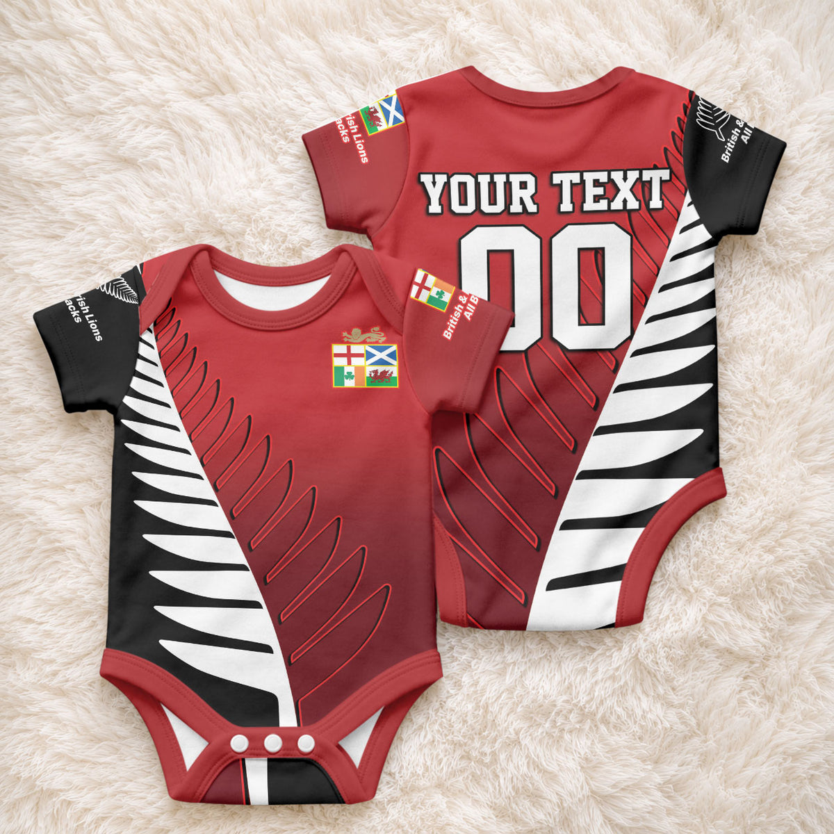 Custom British Lions New Zealand Baby Onesie Half Black Fern