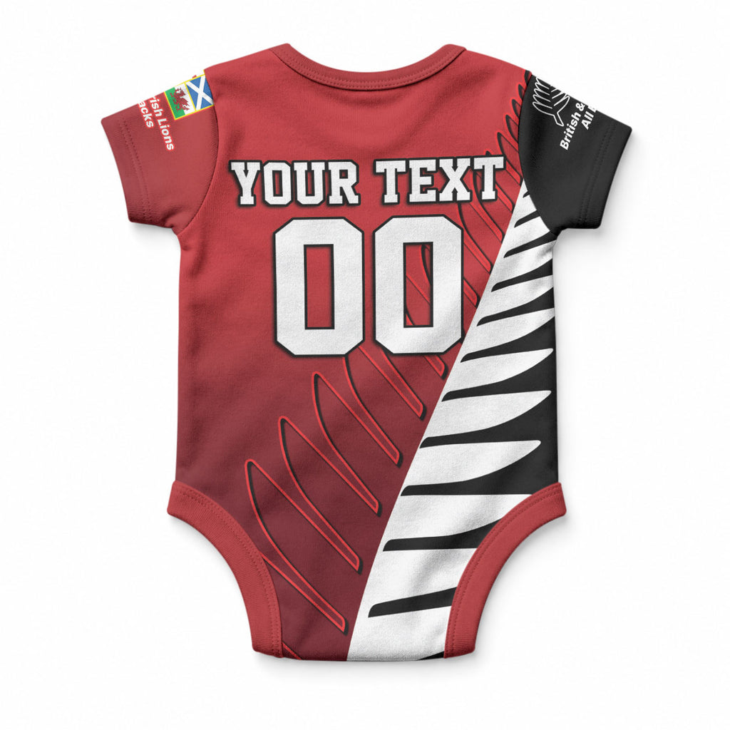 Custom British Lions New Zealand Baby Onesie Half Black Fern